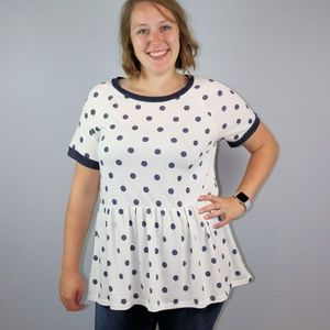 PLUS DOTTED FRENCH TERRY KNIT PEPLUM TOP